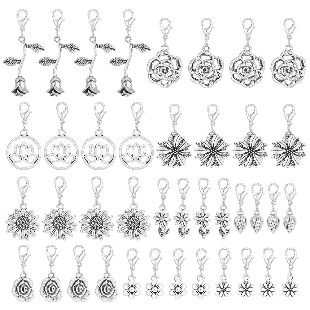 Zipper Pulls Charms, Flower Sun Moon Star Music Clip On Charms Sunflower Zipper Pull Alloy Zipper Puller Decoration for Luggage Backpacks
