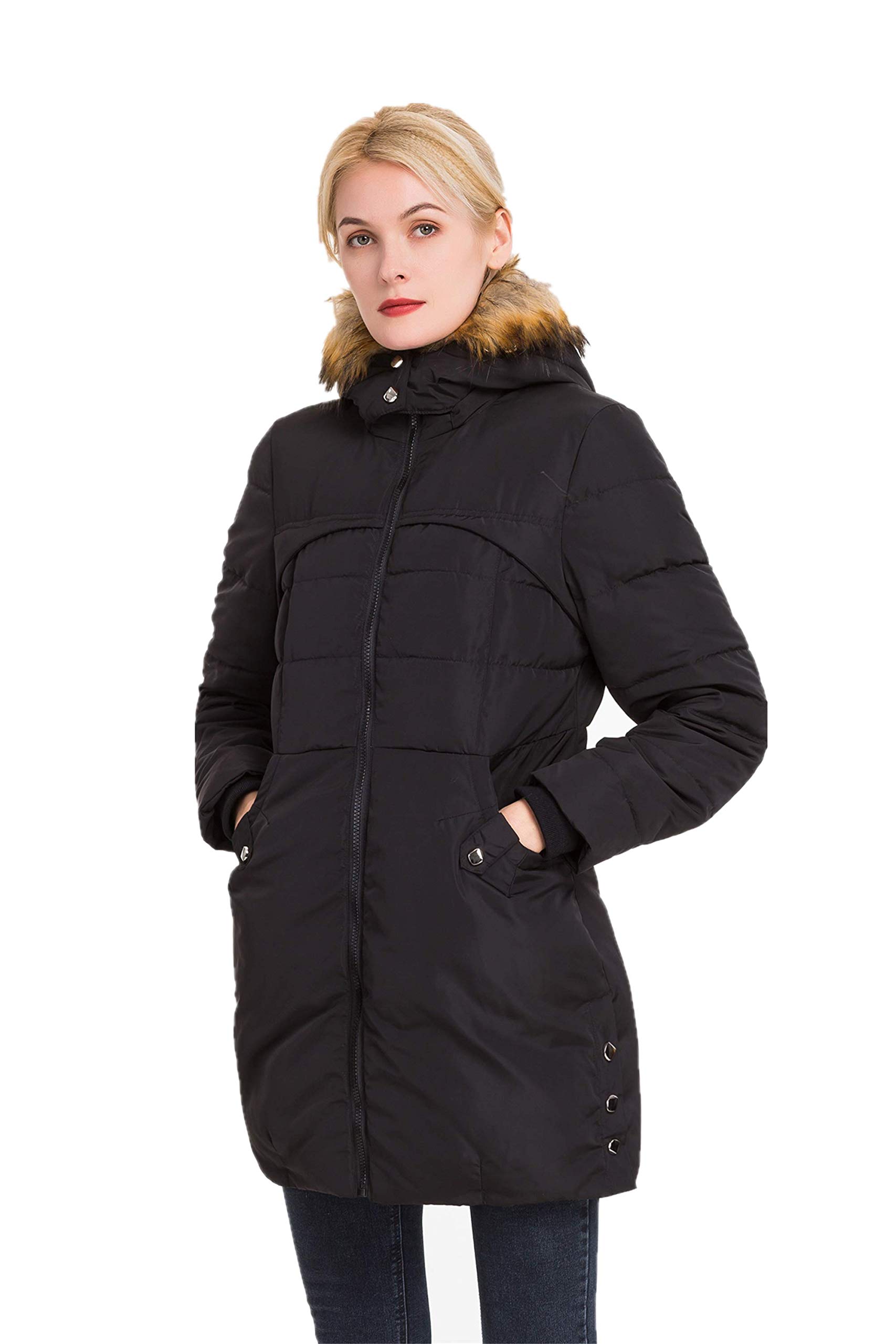 Women's Classic Winter Jacket Soft Thickened Vegan Down Coat Warm Puffer  Parka w/Faux Fur Hood