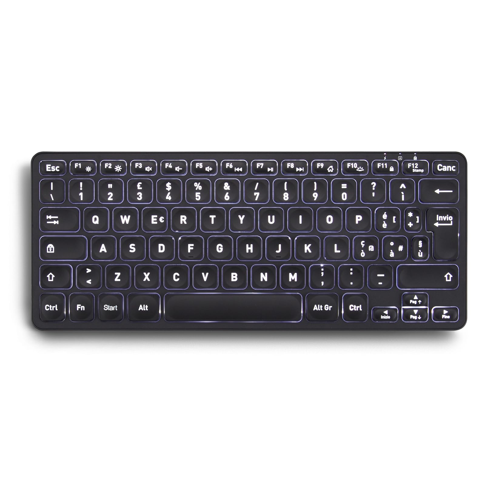 Perixx PERIBOARD-732B bezprzewodowa podświetlana mini klawiatura - akumulator - klawisze nożycowe typu X - białe podświetlenie - włoski układ