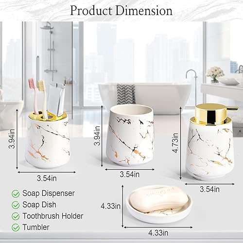 Miniatura 5 de Juego de accesorios de baño, 4 piezas, dispensador de jabón de baño, incluye dispensador de jabón espumoso de cerámica, jabonera, soporte para