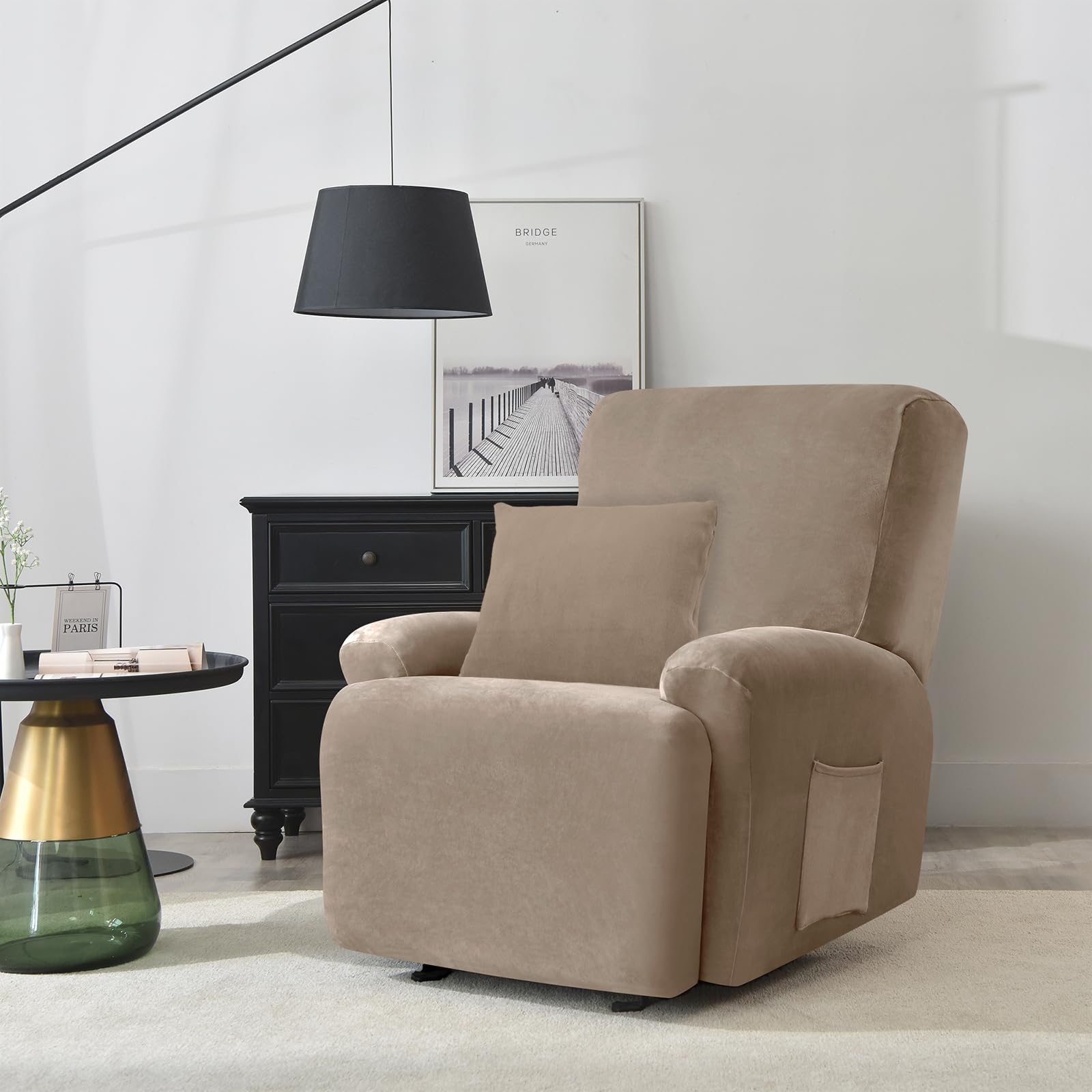 Alishomtll 4 Pieces Recliner Chair Covers, Stretch Velvet Recliner Sofa Covers - Image 2