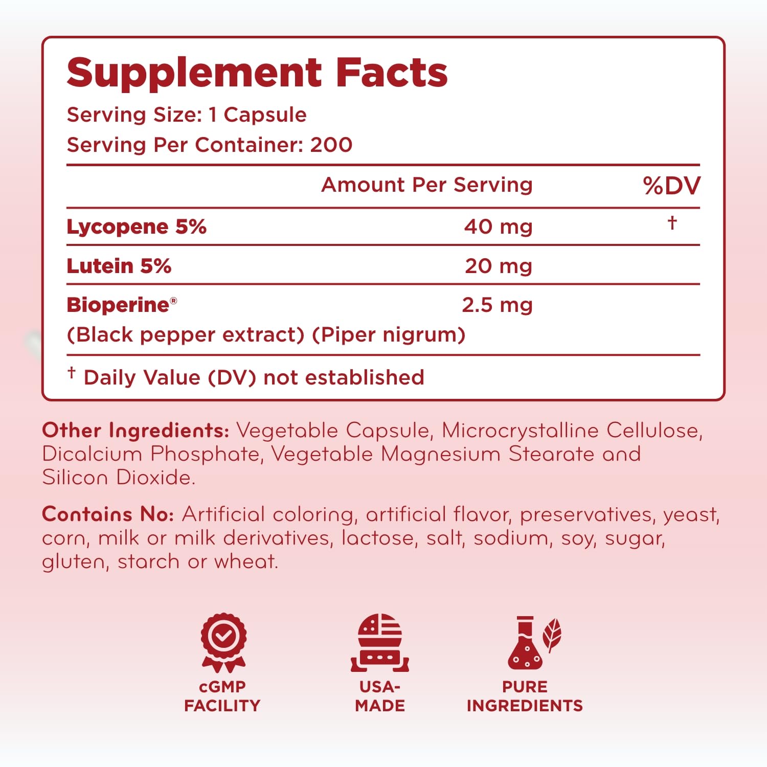 Lutein & Lycopene Carotenoids Supplement - High Absorption Lutein and Lycopene Supplements for Men & Women for Antioxidant Skin and Eye Health Support - Formulated in American cGMP Lab (200 Capsules) — Amazon image 8
