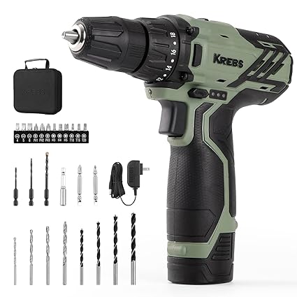 KREBS Cordless Drill Set, 12V Electric Power Drill Tool Kit, 3/8