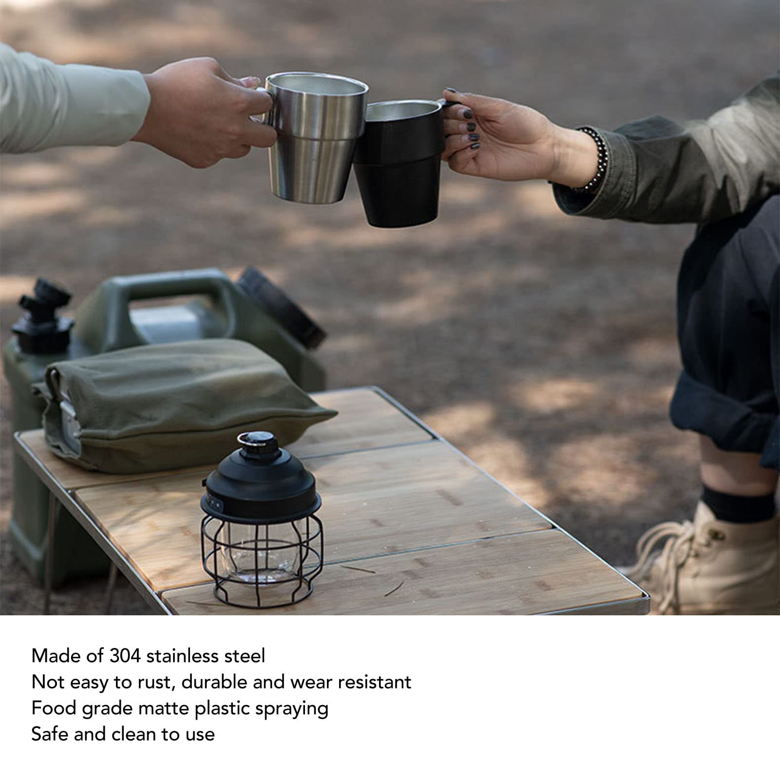 Set De 4 Tasses à Café Camping Cyrank - Acier Inoxydable 304 Double Paroi, Empilables Avec Support - Isotherme
