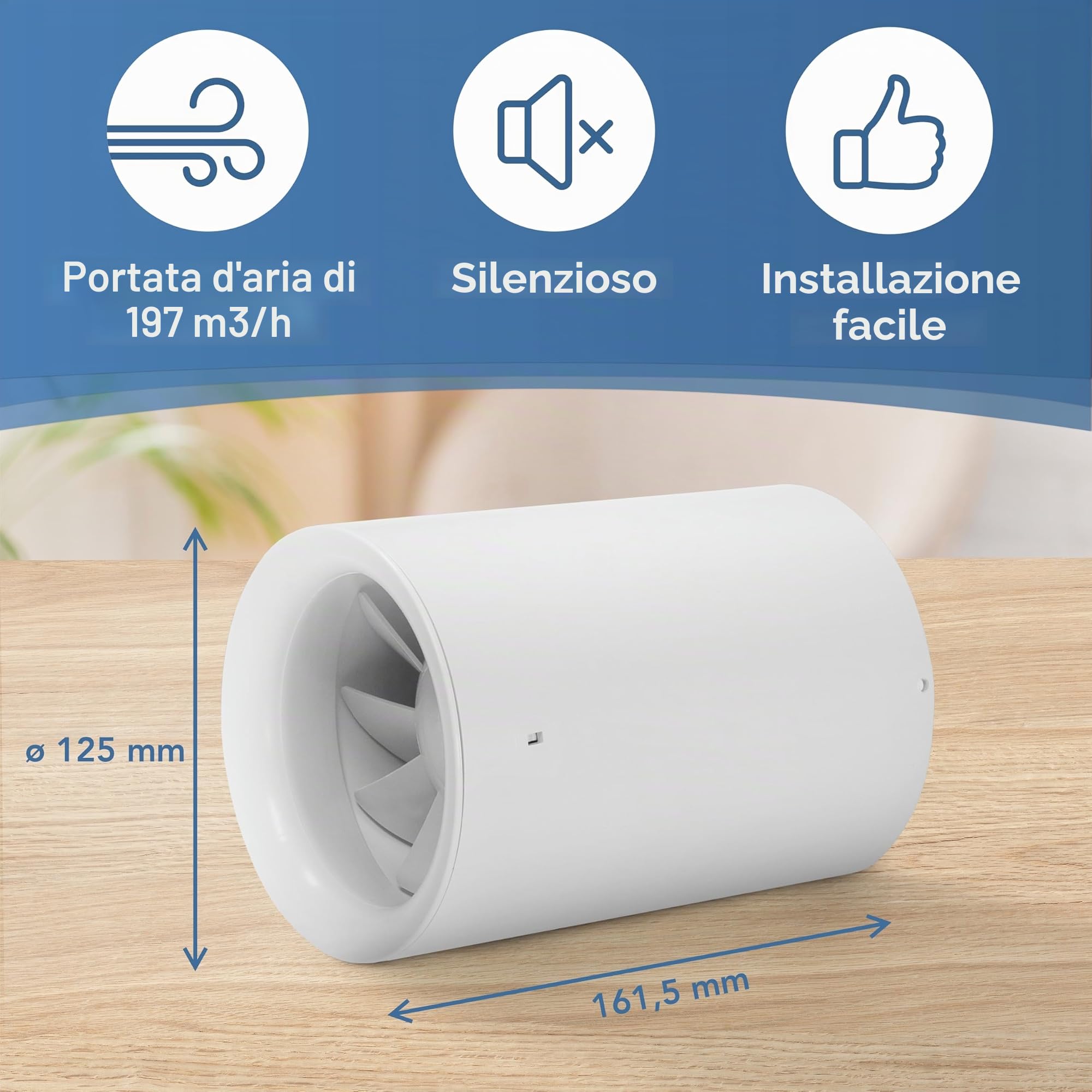 Albatros Silencio - Ventilatore tubolare 125 mm, extra silenzioso e potente, innovativo ventilatore tubolare per bagni, cucine e salotti, crea un piacevole clima di benessere