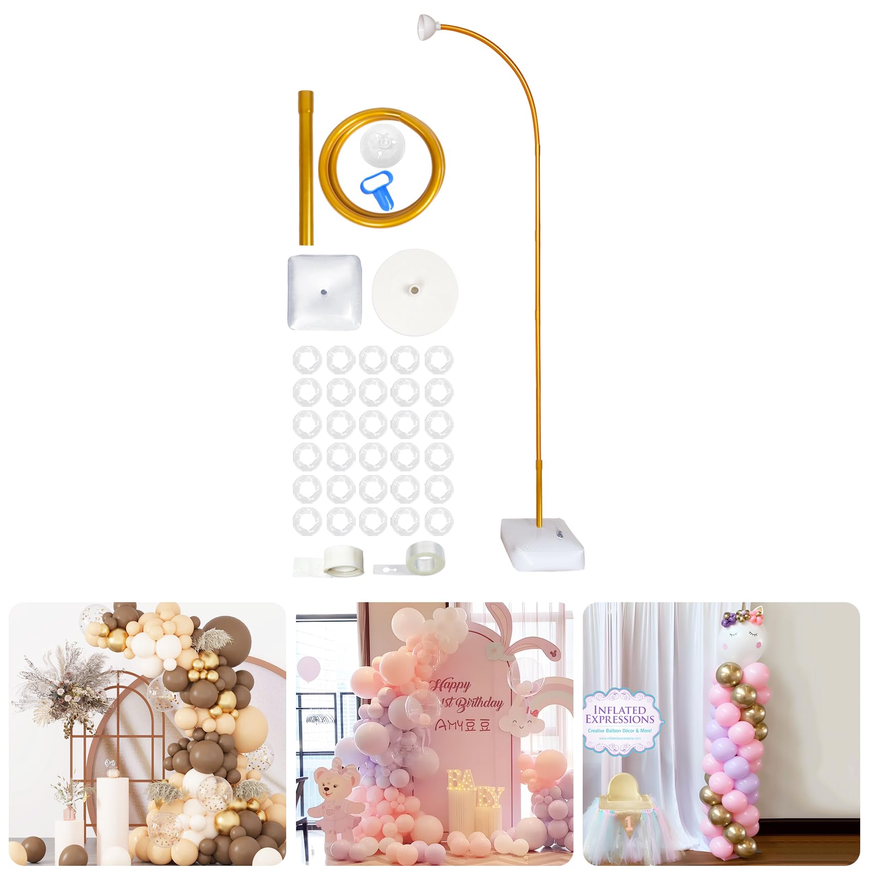 8,2 FT riutilizzabile arco per palloncini con struttura regolabile, per compleanno, matrimonio, festa (oro)