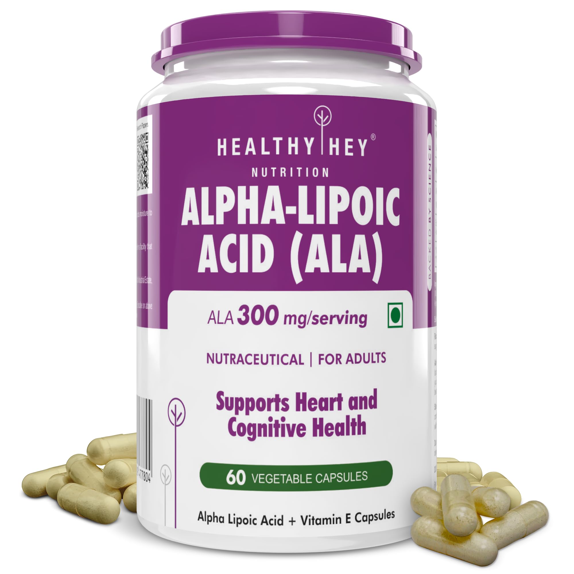 HealthyHey Nutrition Alpha Lipoic Acid - ALA-60 Veg. Capsules - Gluten Free & Non-GMO