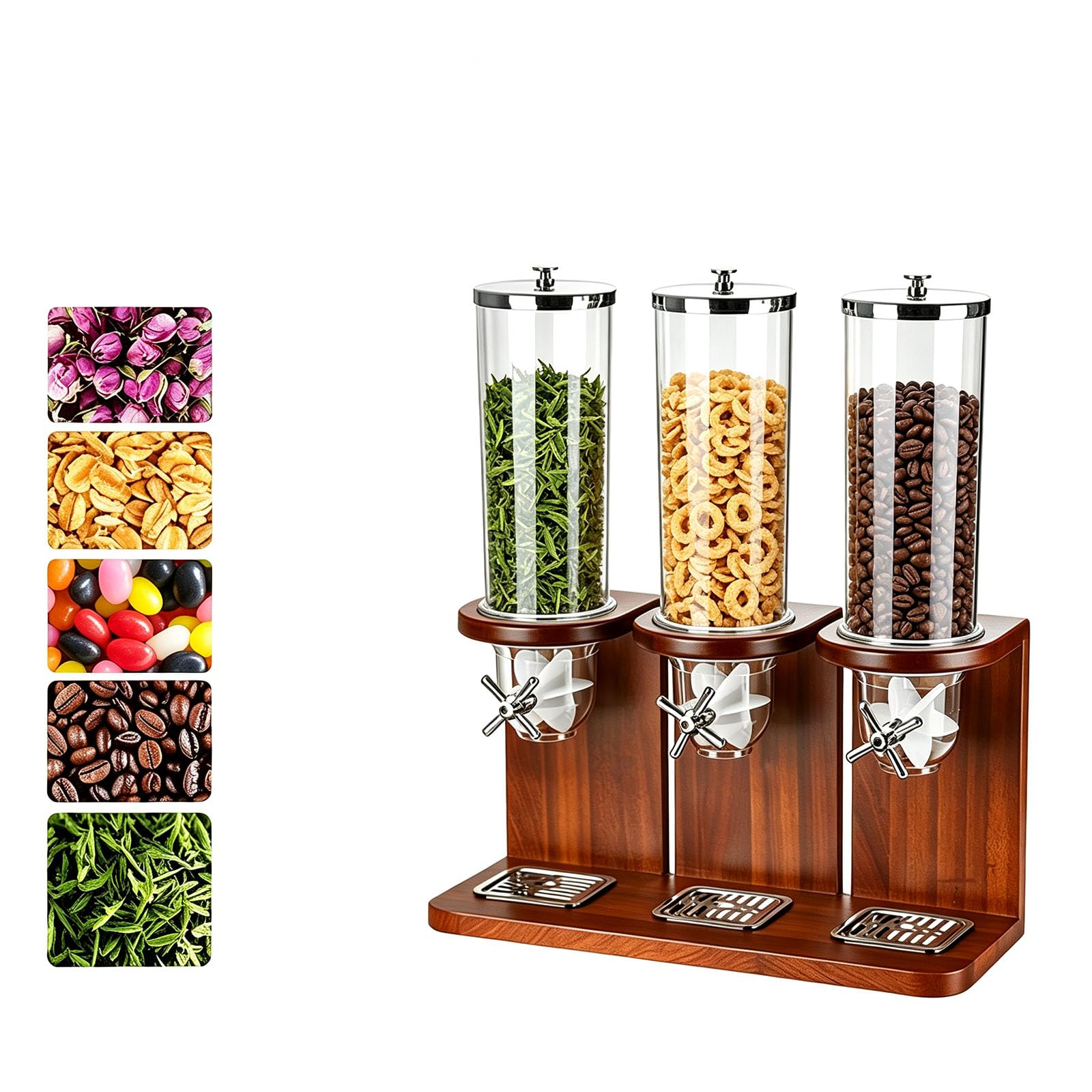 Dispenser Per Cereali In Bambù, Contenitore Per Alimenti Secchi Da Appoggio Con Fusto In Policarbonato E Base In Legno, Dispenser Per Cereali, Riso, Fagioli, Frutta Secca, Caramelle E Snack,