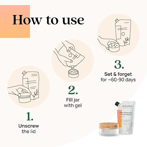 Miniatura 64 de Azuna Ambientador y gel eliminador de olores, kit de 4 habitaciones, incluye (4) frascos de vidrio vacíos de lujo de 8 onzas y 24 onzas de repuesto