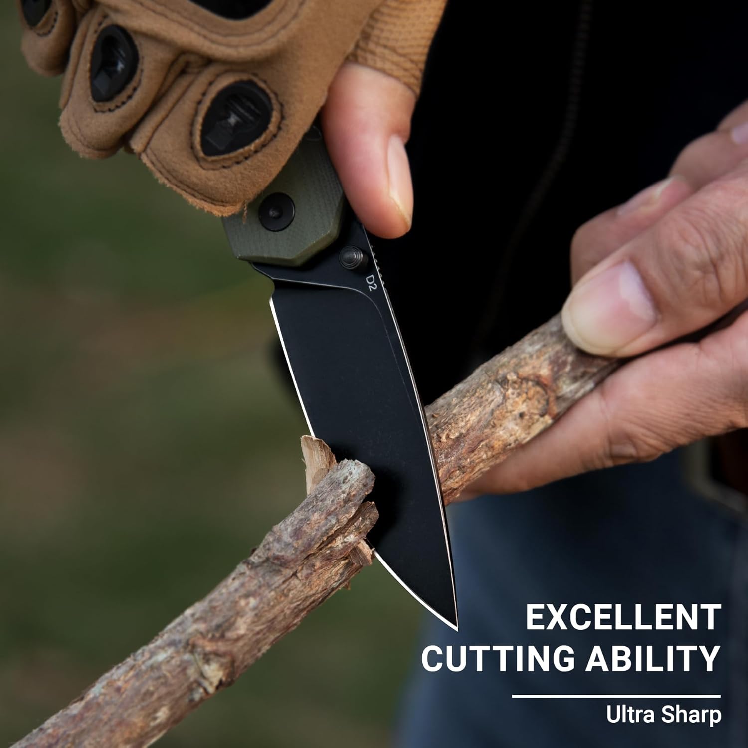 Pocket Knife 3.1", Black Stonewashed D2 Blade EDC Knife with G10 Handle, Front Flipper Pocket Knife for Men Women with Thumb Stud - Camping Hiking Survival Preparation