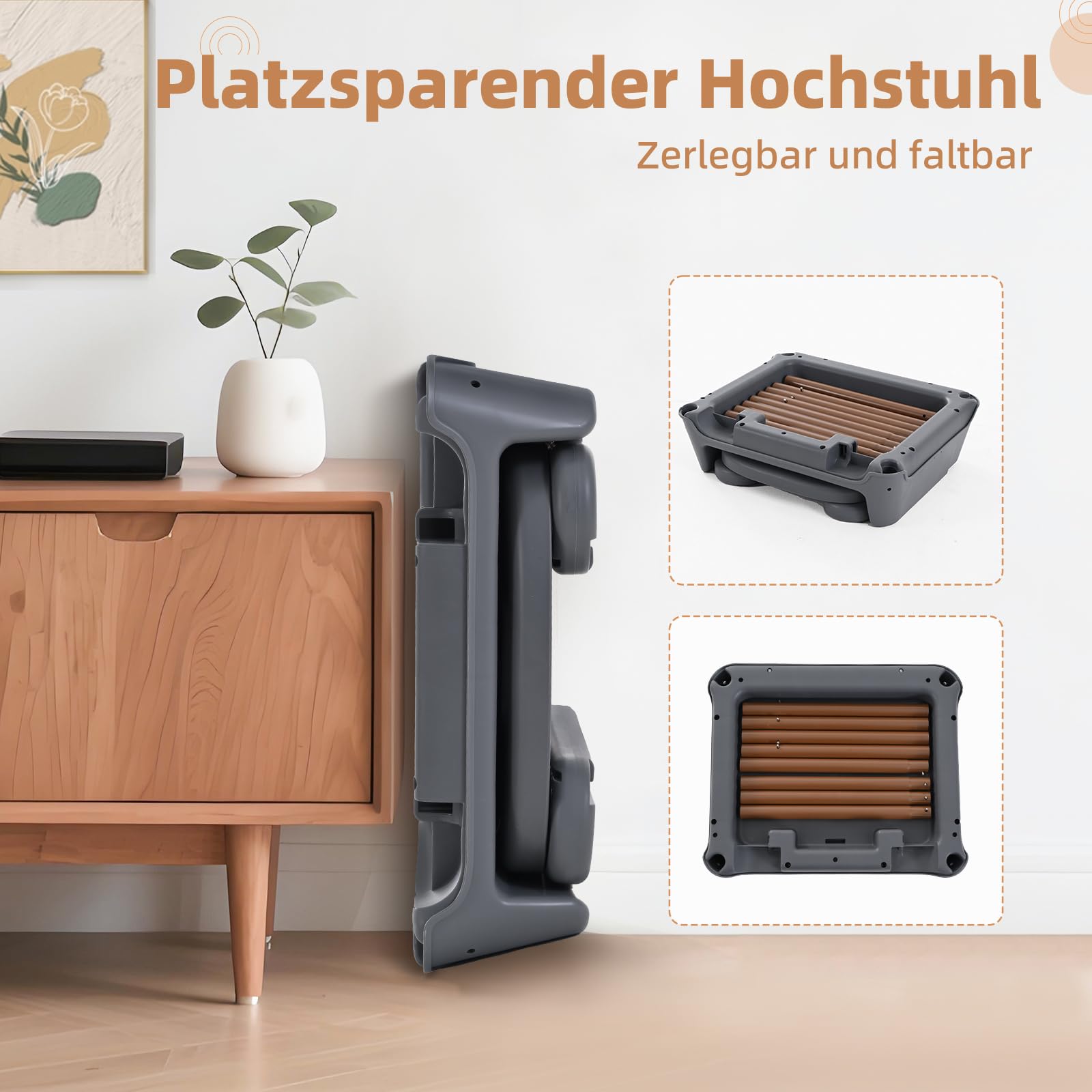 Hochstuhl Baby, Verstellbare Umwandelbare 3 in 1 Kinderhochstuhl, Tragbare Kompakte Baby Kleinkind Fütterung Stuhl Reise Hochstuhl Booster für Kleinkind, von 6 Monaten bis 3 Jahren (dunkelgrau)