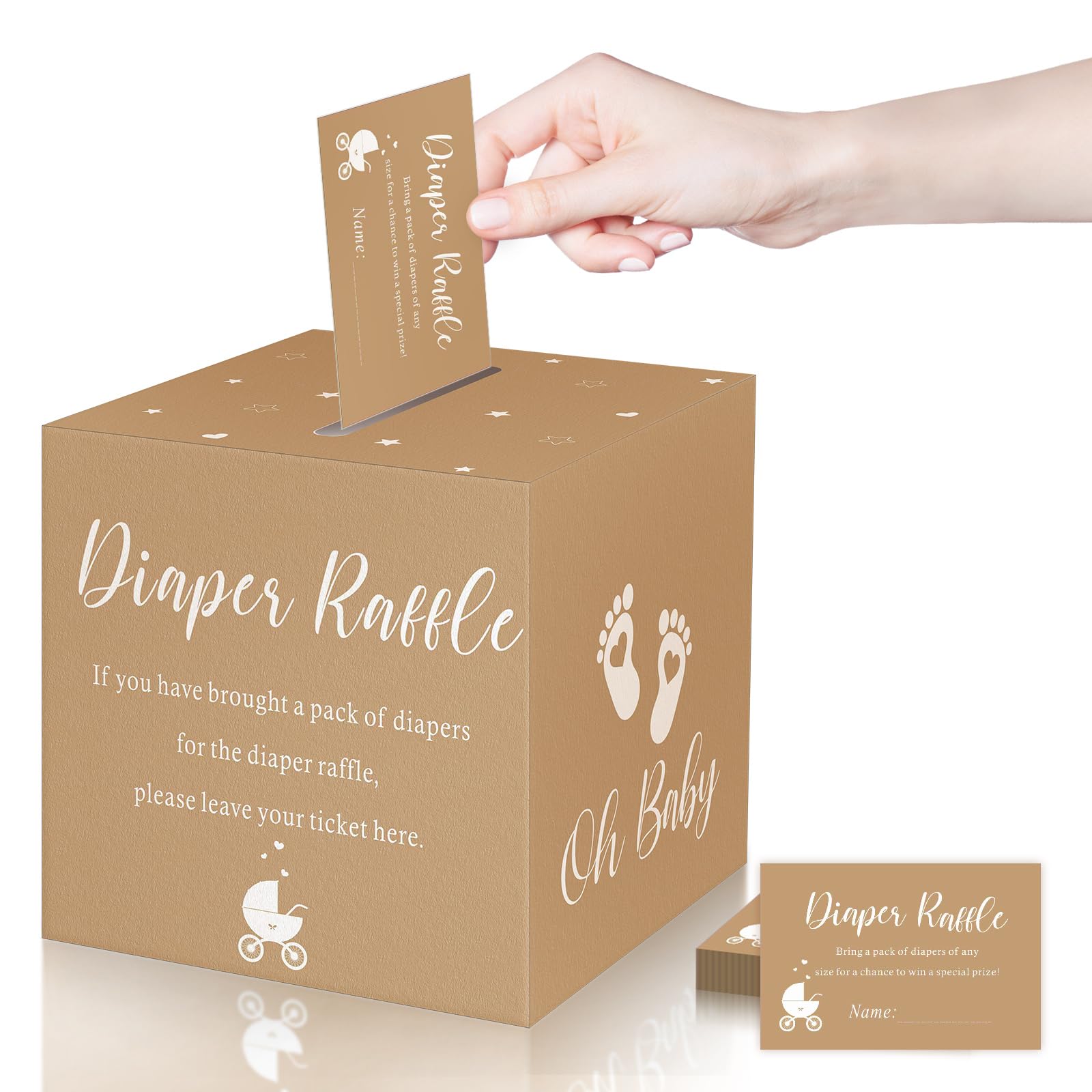 Funrous 51 Pcs Diaper Raffle Box with Tickets, Brown Color