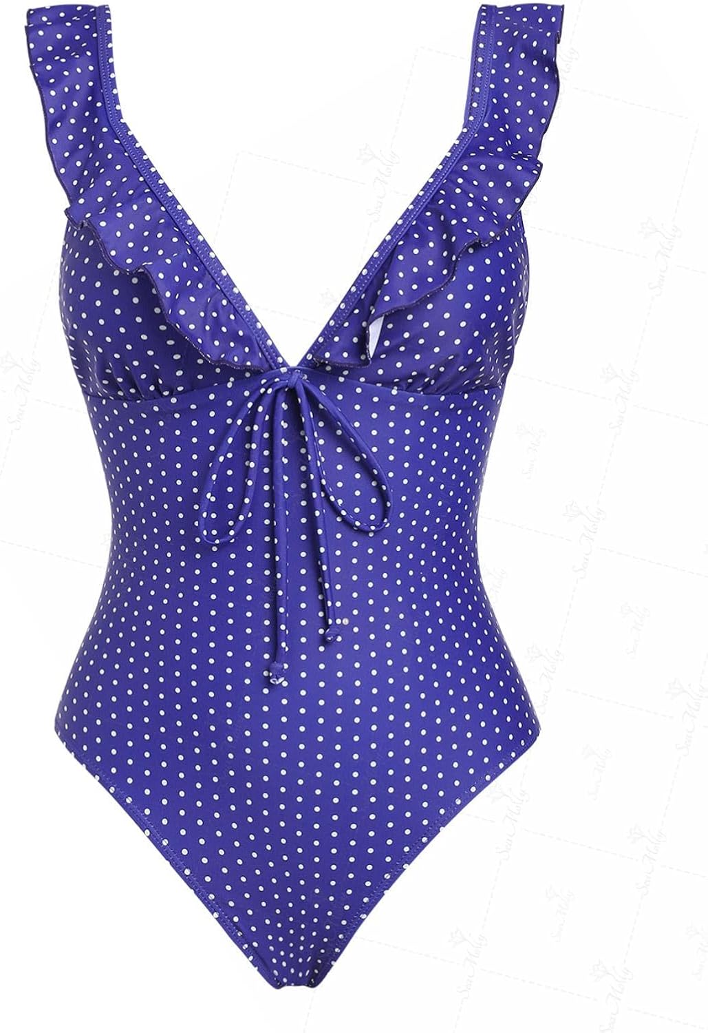seamoly Vintage Striped Ruffles Trim Tied Plunging Neck One-Piece Swimsuit