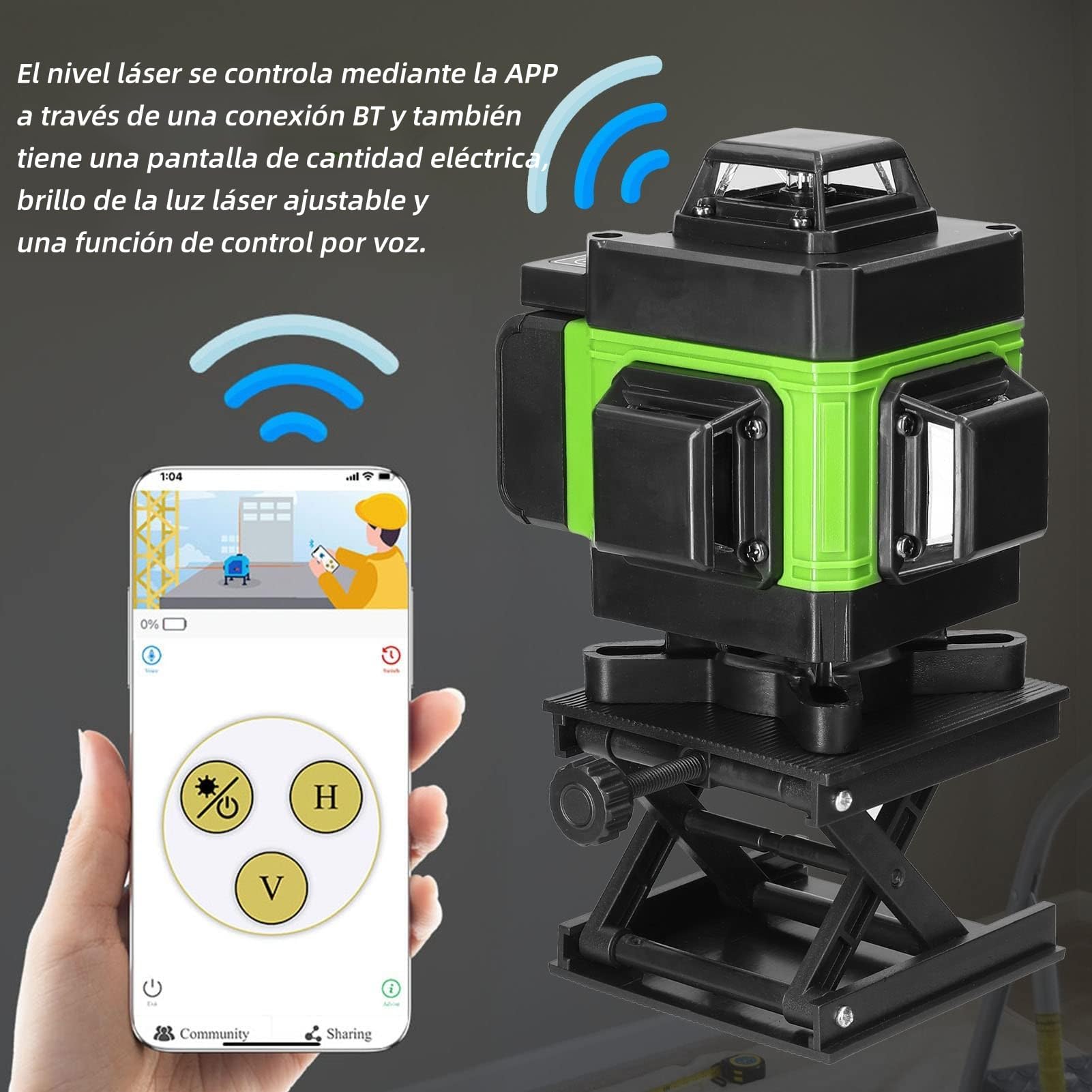 Geevorks Nivel Laser Nivel Láser Autonivelante 4 x 360,4D 16 Líneas Verde Profesional,Base Magnética Giratoria 360°,2 Batería,Control Remoto y por Móvil
