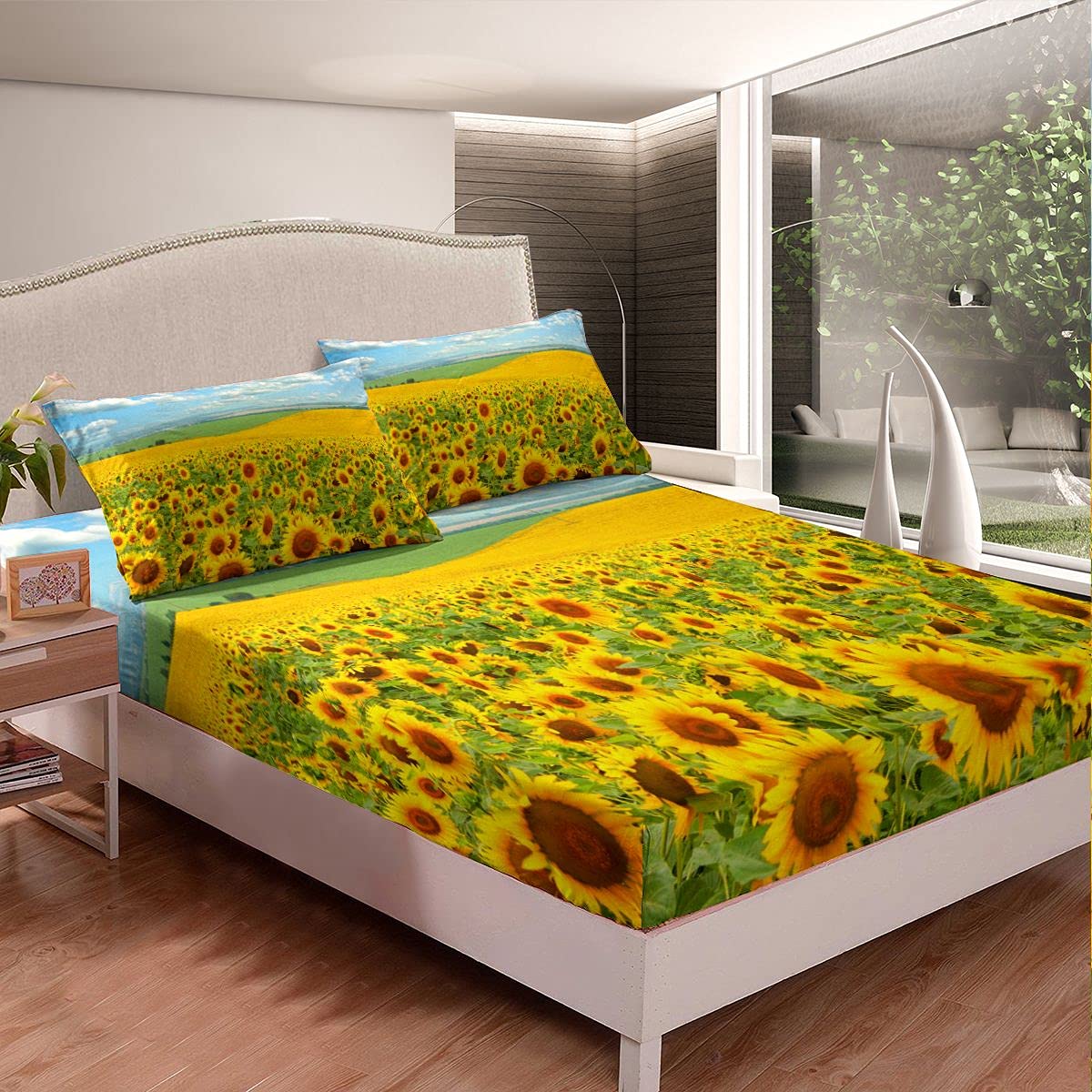 Juego de sábanas de Girasol con Estampado Floral para niños, niñas, Adolescentes, Flores, Juego de sábanas Transpirable, Color Amarillo