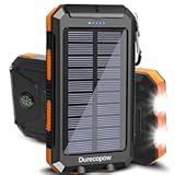 Solar Charger Power Bank, 20000mAh Portable Outdoor Waterproof Solar Battery Charger, Camping External Backup Battery Pack USB C Ports Input/Output, 2 Led Light Flashlight with Compass (Orange)