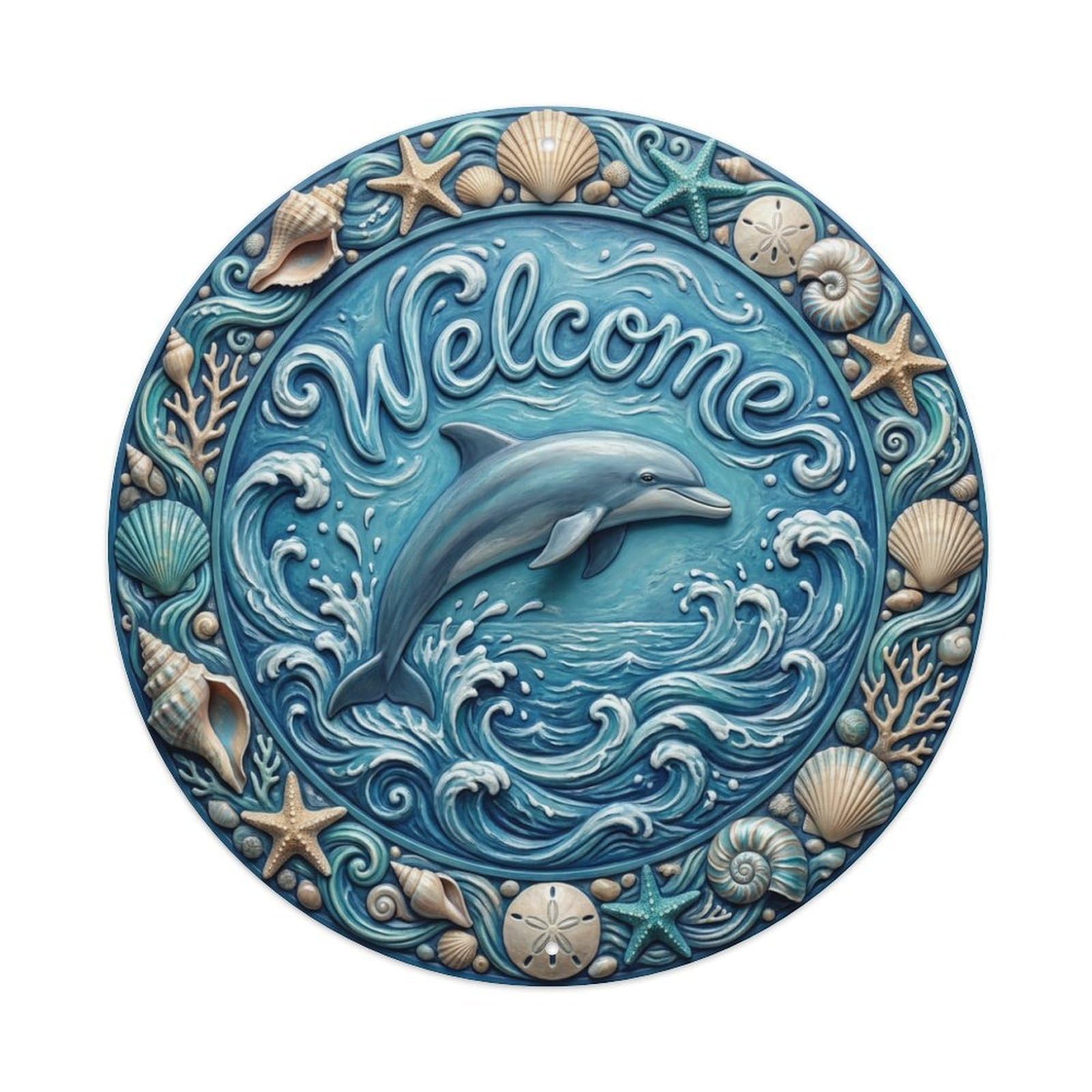 Metal Tin Sign Ocean Dolphin Welcome Coastal Adventure