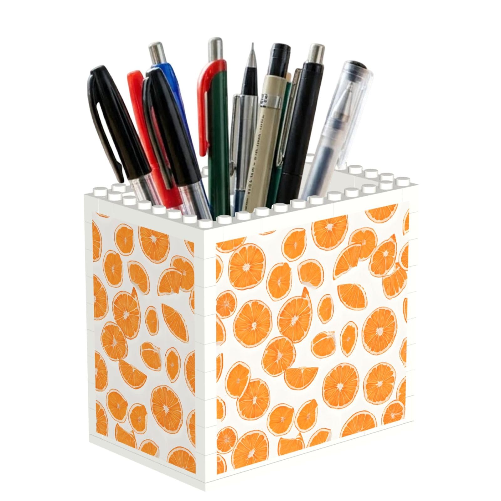 ESNAIUVCD Peach Print Building Block Pen Holder - Pencil Holder For Desk/Classroom,Desk Accessories, Multifunctional Office Supplies Pen Organizer Pencil Cups(1pcs)