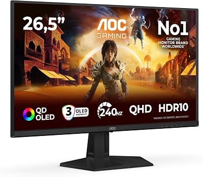 AOC Q27G41ZDF 27 inch WQHD Gaming Monitor 240Hz, QD-OLED Panel, 0.03ms GtG, HDR10, G-Sync Compatible, (2560×1440 HDMI 1x 2.0 DP 1x 1.4) Black