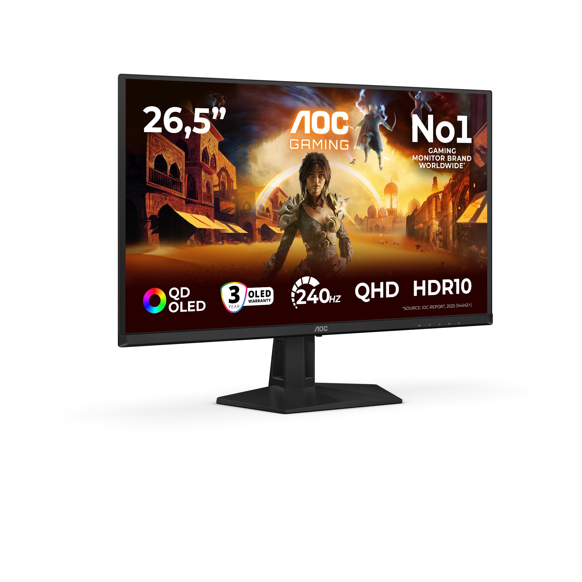 AOC Q27G41ZDF 26.5 inch WQHD Monitor 240Hz, QD-OLED Panel, 0.03ms GtG, Adaptive Sync, HDR10, G-Sync Compatible, (2560x1440 HDMI 1x 2.0 DP 1x 1.4) Black