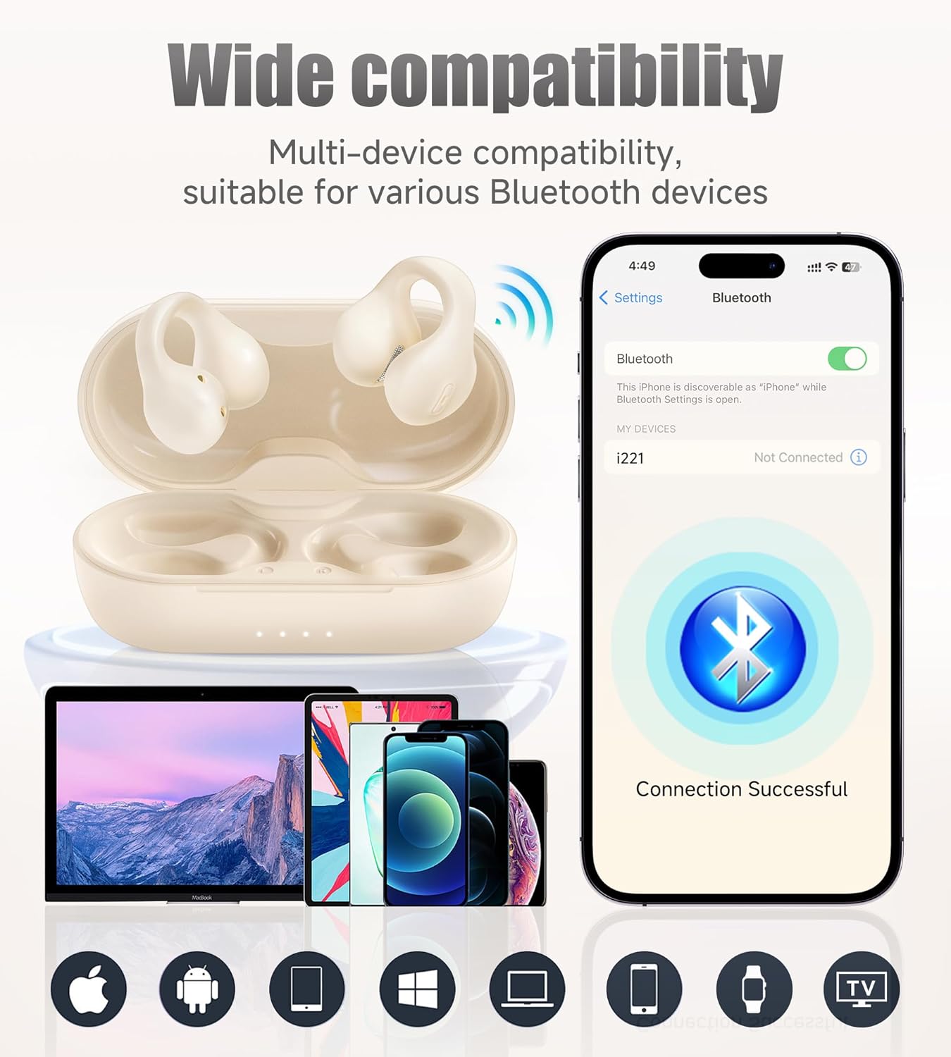 King Lucky i21 Open Ear Clip On Earbuds Wireless Bluetooth Ear Clip Headphones with Mic,Noise Cancelling, Waterproof IPX4,for Small Ears,Perfect for Running,Sports,Glasses Wearers (White) - Image 7