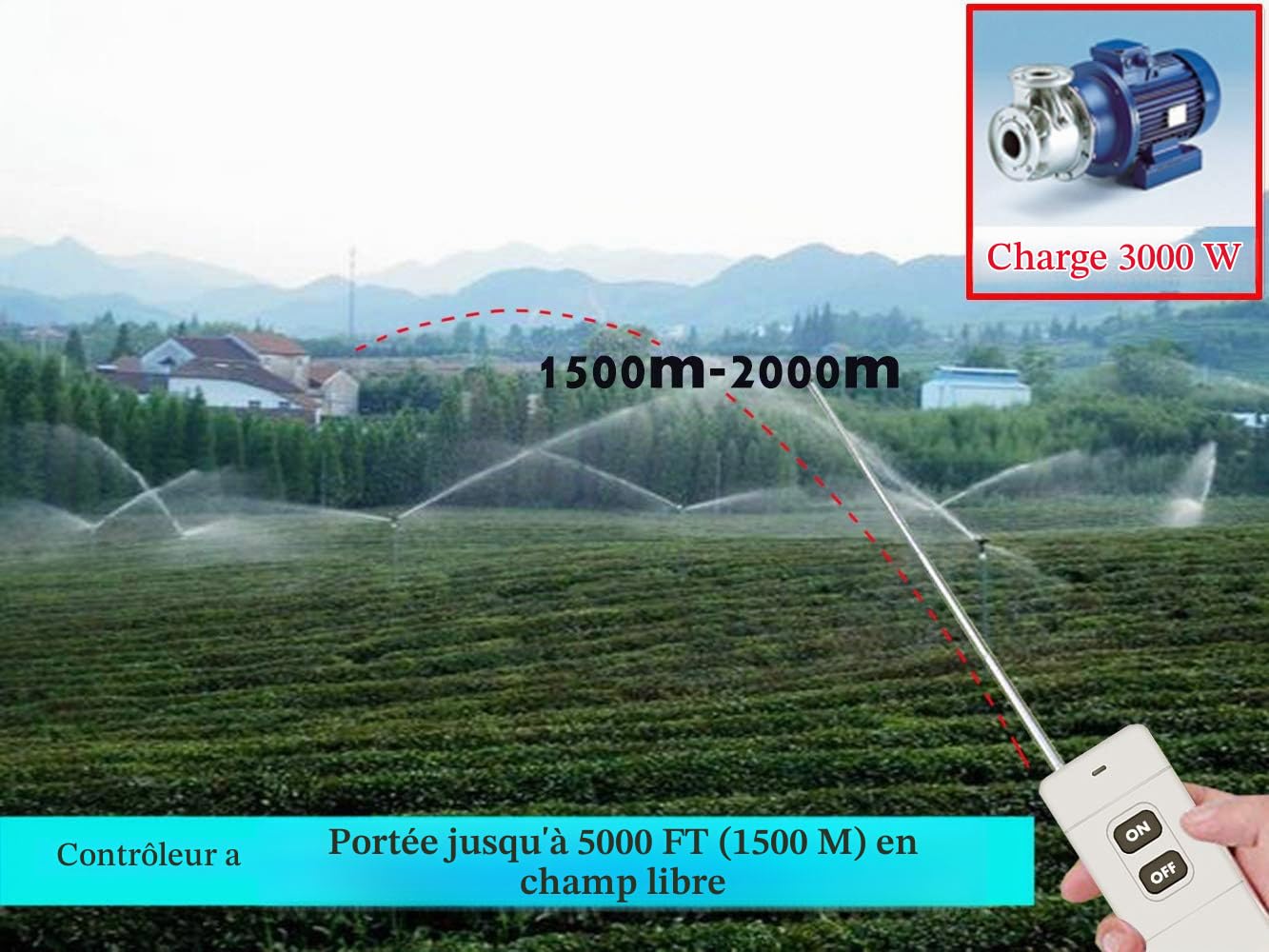 Interrupteur a telecommande 12V, commutateur sans fil relais DC 12V/24V/48V/72V/40A, longue distance de 4900 pieds pour pompe à eau, moteur, éclairage, agriculture (commutateur à distance 12V)