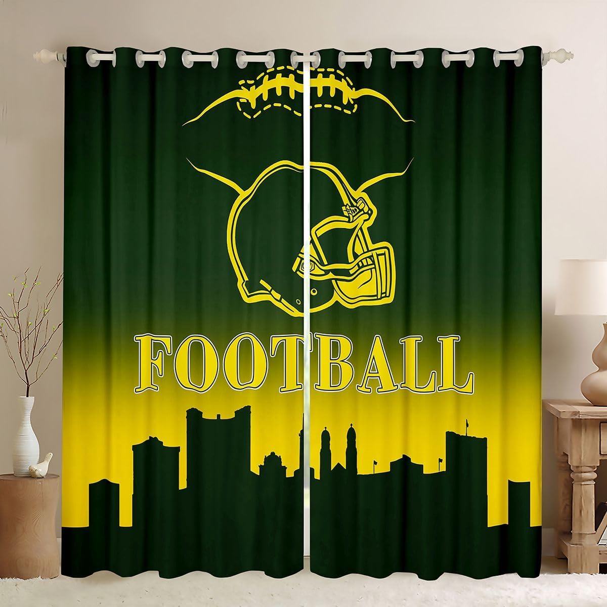 Feelyou Football Blackout Curtains (2 Panels, 42 x 63 Inch) Football City Window Drapes Rugby Sports Window Treatments