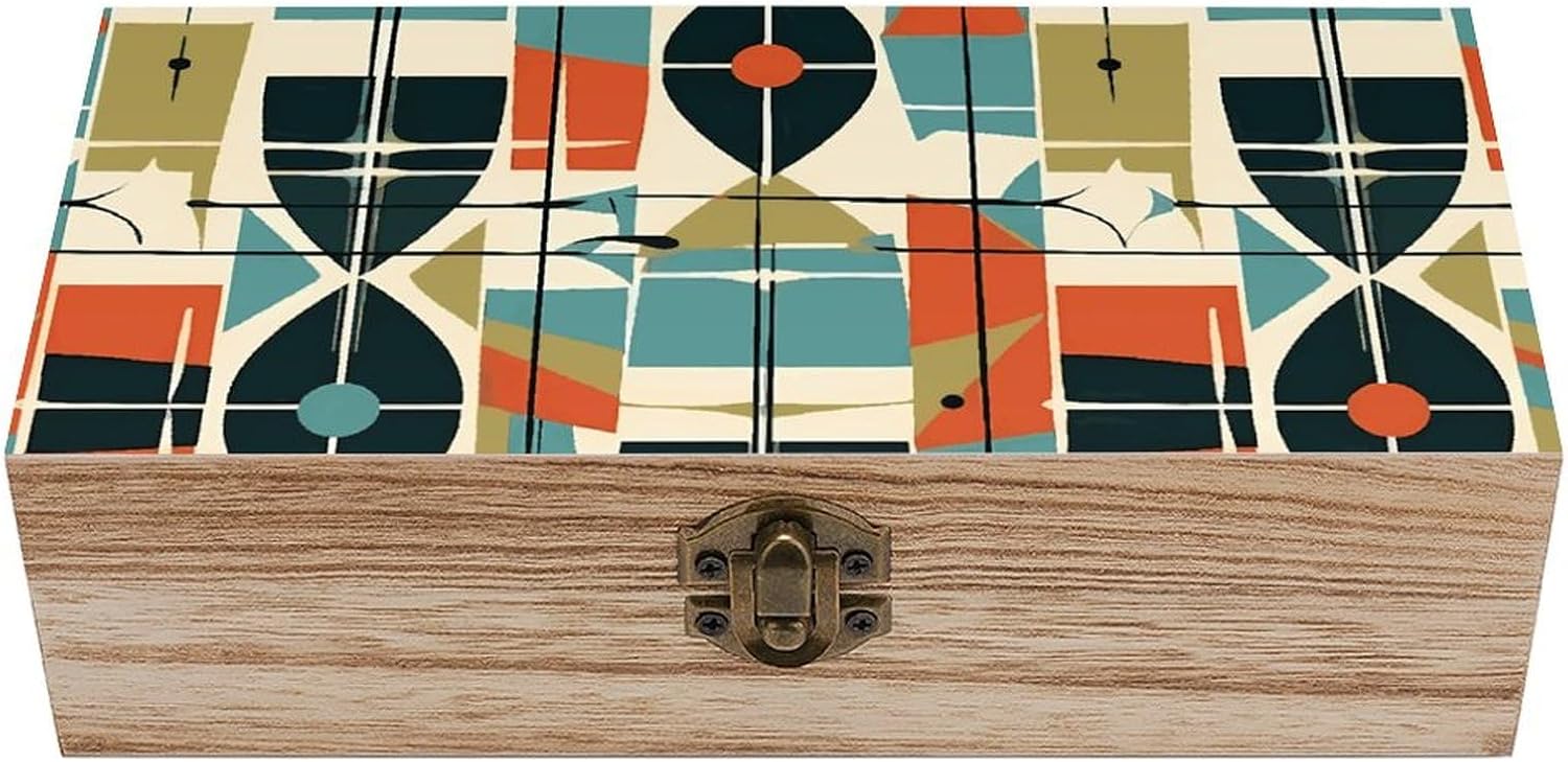 Wooden Storage Box Large Wooden Keepsake Box Modern Mid Century Jewelry Box with Lid And Front Clasp Office Desk Organizer Bins Wood Gift Box Decorative Wood Box for Crafts