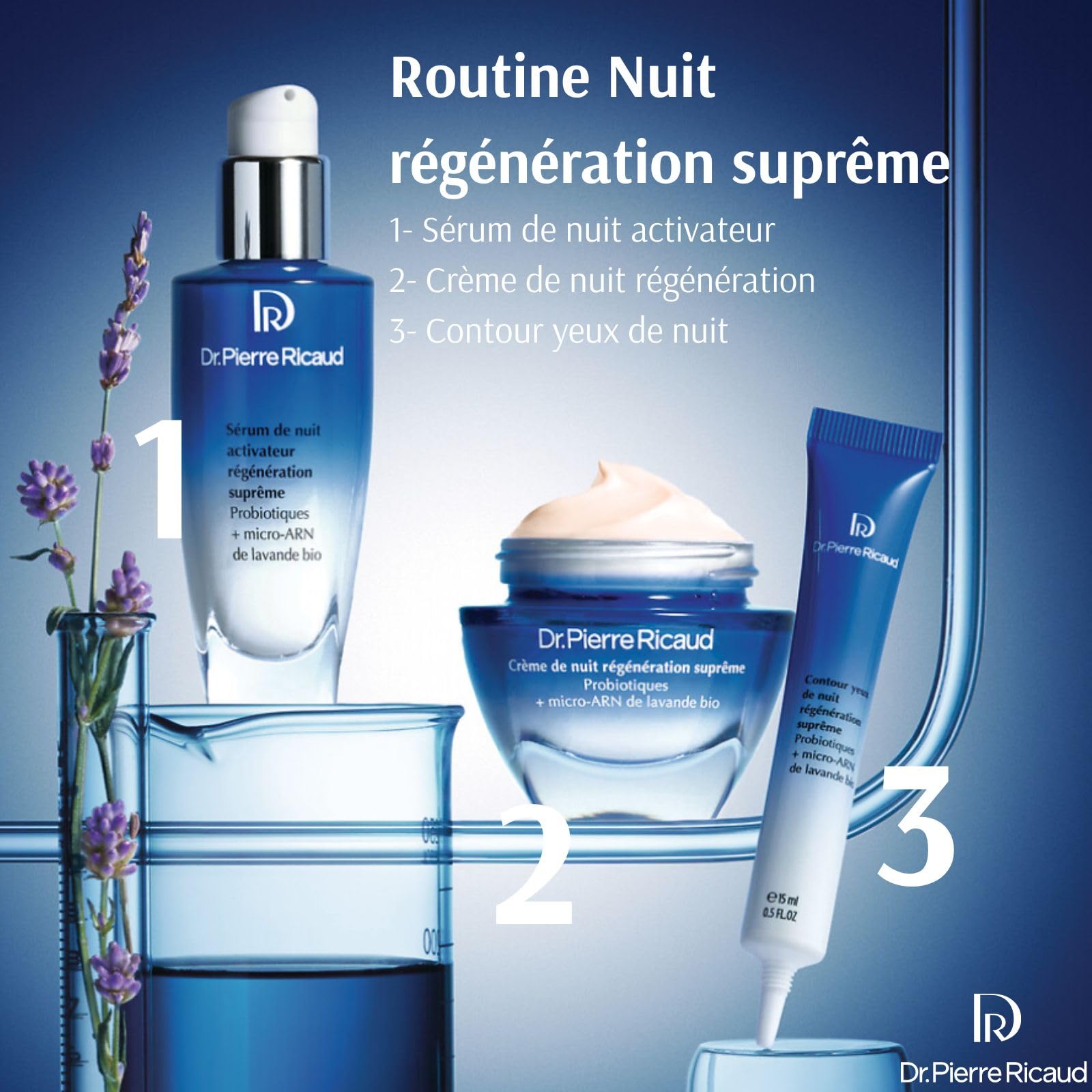 Dr Pierre Ricaud Crème de Nuit Régénération Suprême - Crème Visage Probiotiques Micro-ARN Lavande Bio Anti-Age 40ml