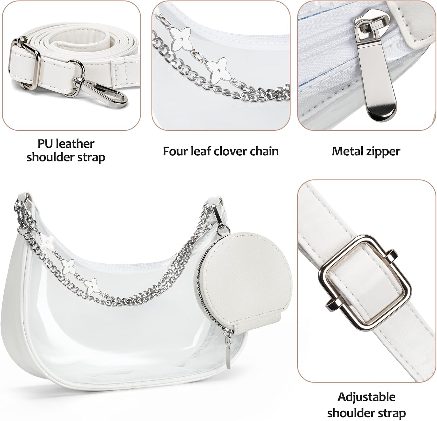Glamgen Clear Bag for Stadium Approved Events Clear Shoulder Bag with Cute Purses for Women