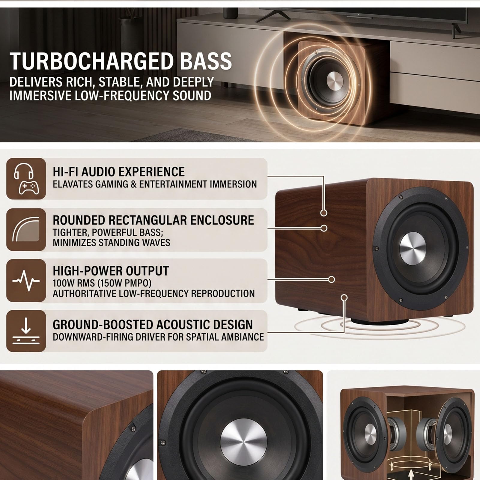 Fockety Subwoofer Alimentato da 6,5" e 100 W per Uso Domestico, Subwoofer Attivo Ad Alte Prestazioni, Altoparlante per Bassi Profondi di Facile Configurazione per Home Theater (Spina europea 220 V)