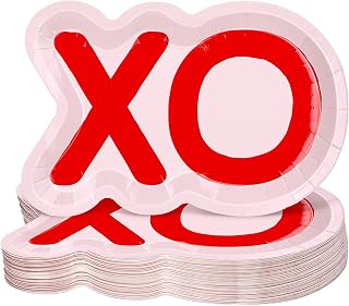 Havawish 50 Pcs XO Shaped Valentine's Day Paper Plates Vday Pink Cake Plates 9 Lovely Xo Disposable Paper Tray Decorations for Valentine February Birthday Class Parties Galentines Party Supply