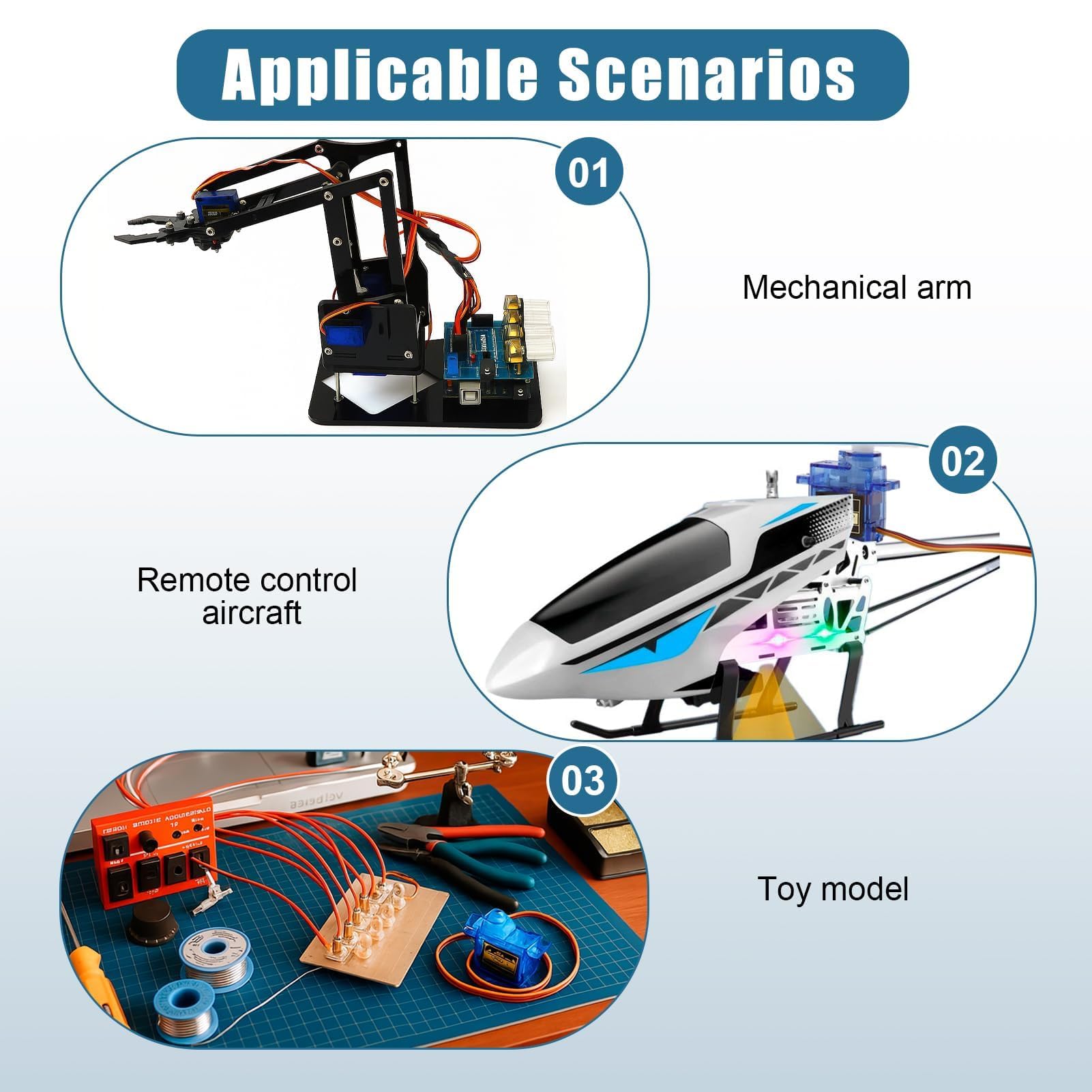 5 Unidades Servo Motor Micro 9G, SG90 Servo Para Arduino, Mini Servos Para Proyectos RC, Brazo Robótico, Helicópteros, Barcos Y Control De Vehículos, Ángulo De Control 180°, Azul. — view 5
