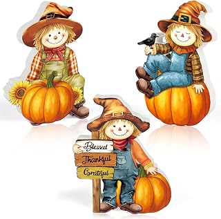 3 Pcs Fall Decorations for Home Wooden Fall Scarecrow Decor Vintage Fall Tiered Tray Decorations Thanksgiving Scarecrow Pumpkin Sign Autumn Gifts for Home Table Shelf Farmhouse Harvest Party Supplies