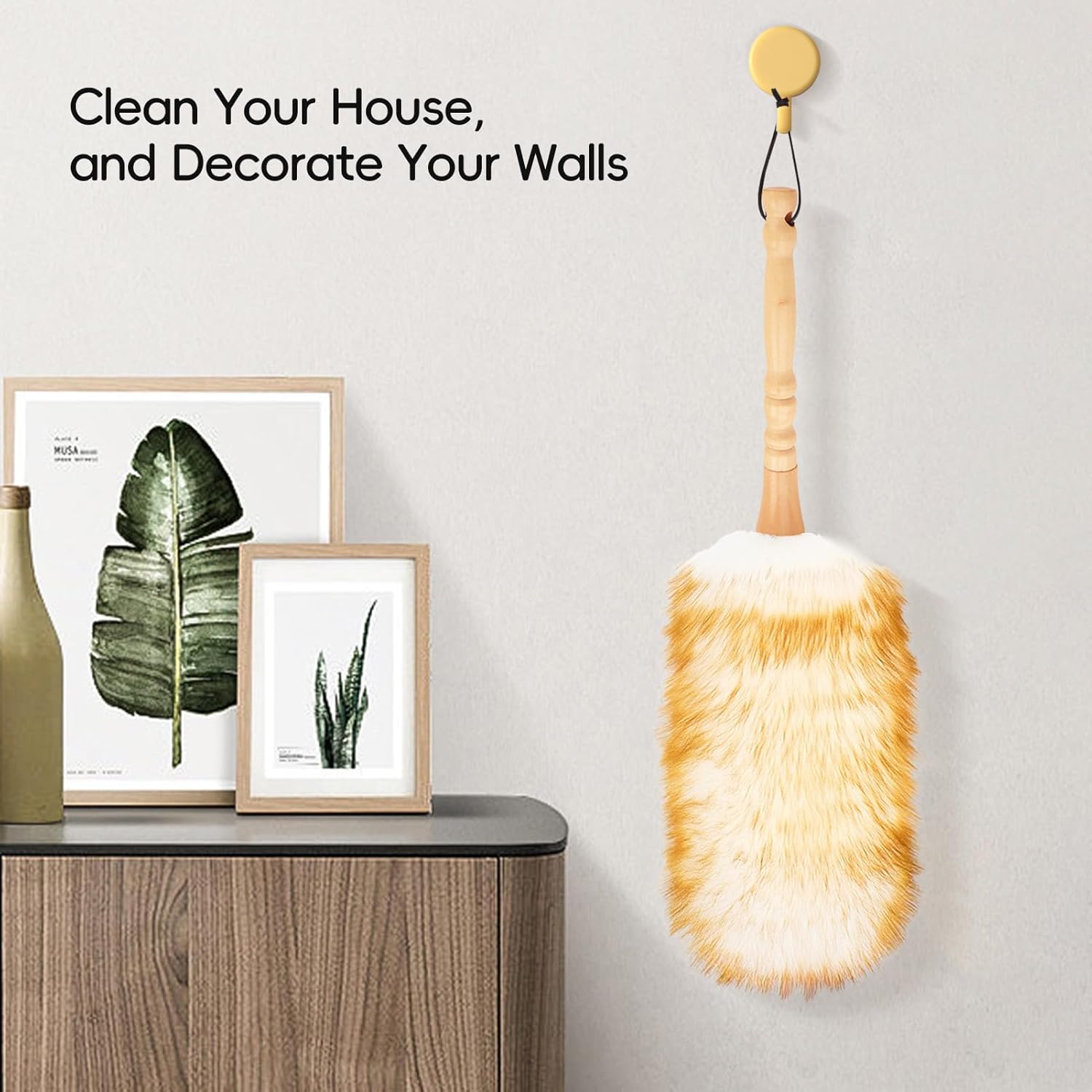 Lbswool Duster with Solid Wooden Handle, Leather Hang Strap, fortable