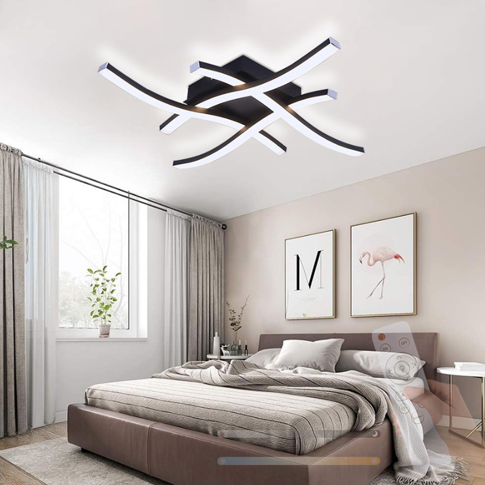 Lámpara de techo LED regulable con mando negro de aluminio salón 8