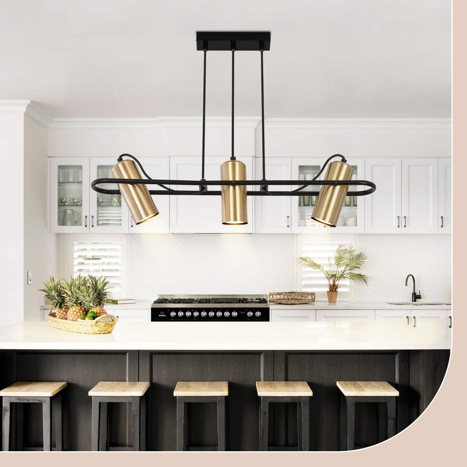 Homefire Pendelleuchte Esstisch Hängelampe Vintage - 3 Flammig Esszimmerlampe Gold Hängeleuchte Industrial GU10 Esstischlampe Küchenlampe Hängend Wohnzimmer für Esszimmer Küche Bar - Ohne Leuchtmittel