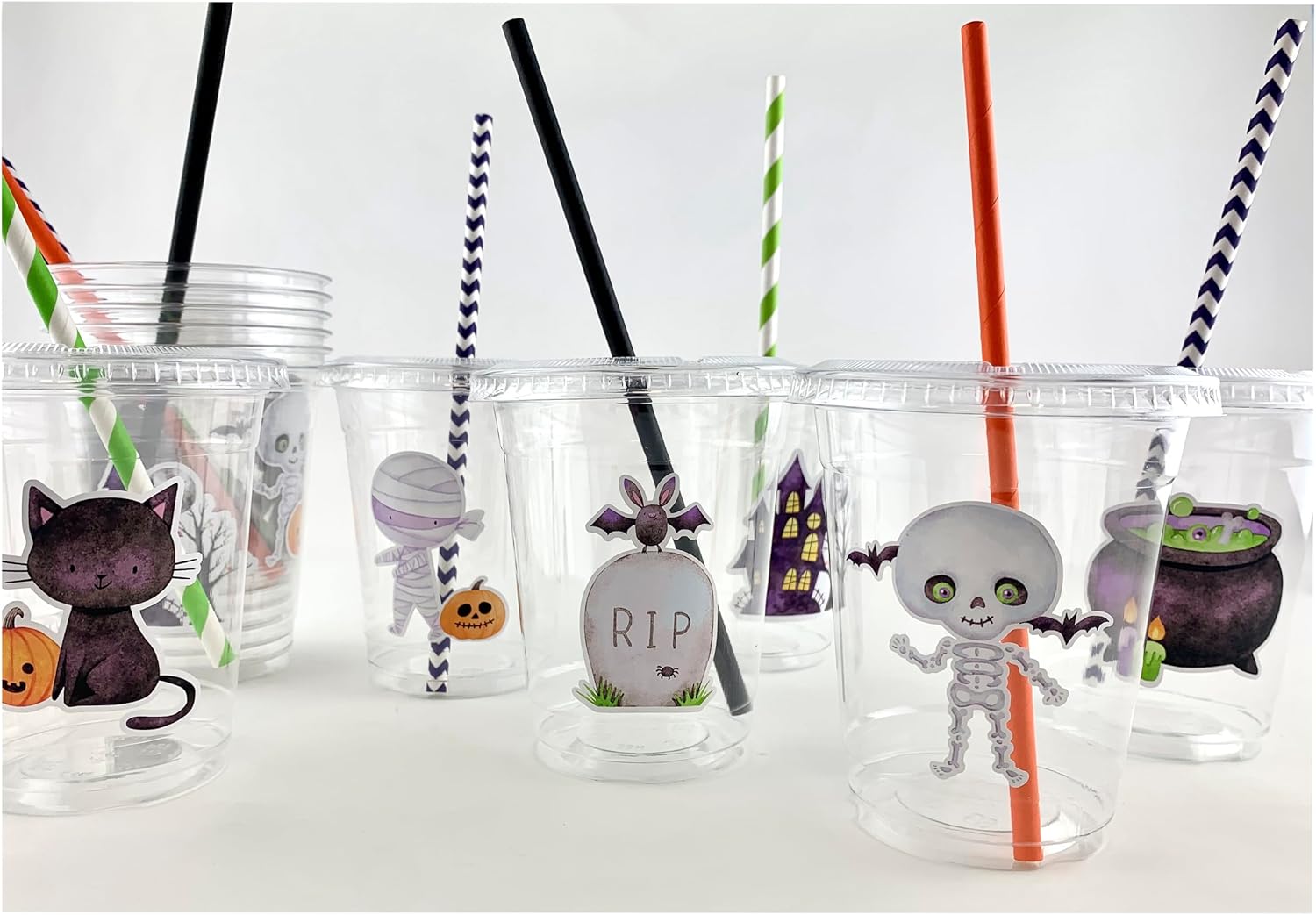Disposable Halloween Cups with Lids and Straws, Halloween