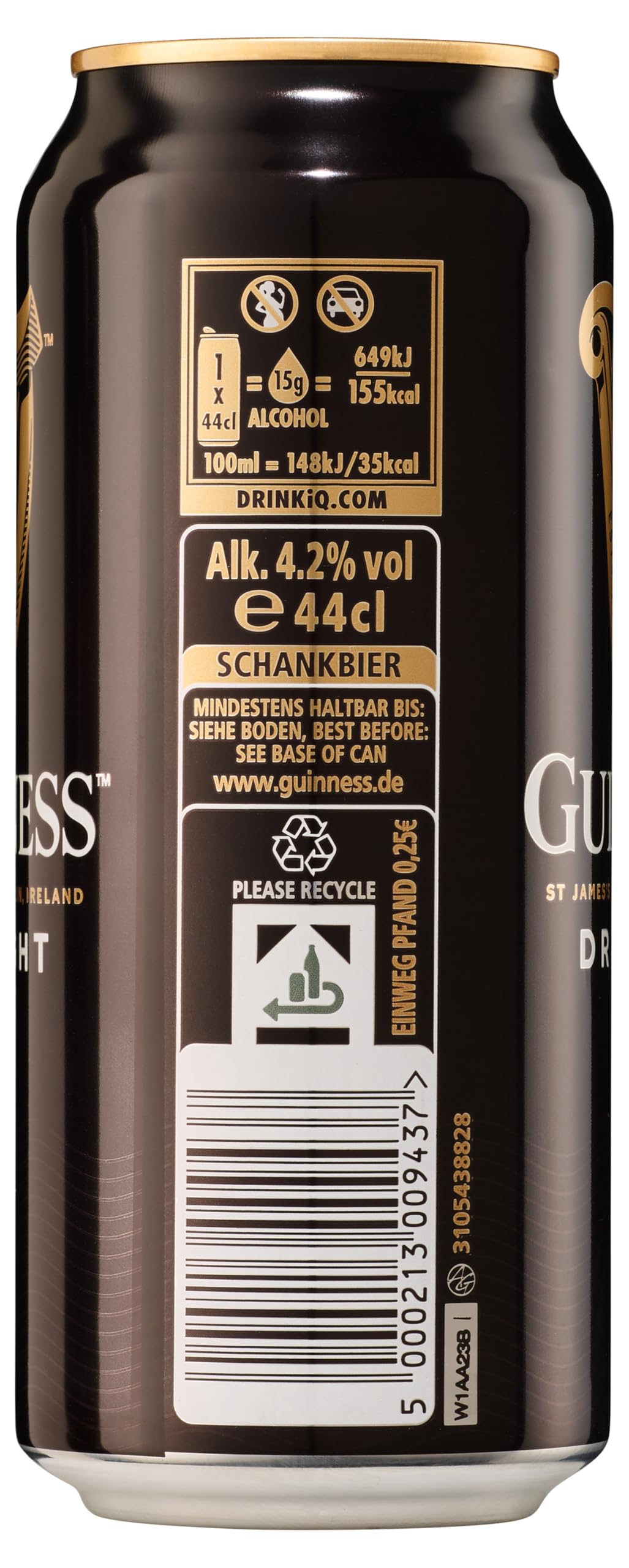 Guinness Draught, EINWEG 24 x 0,44 L Dose | 440 ml (24er Pack), Sortenreines Dosen-Set lose