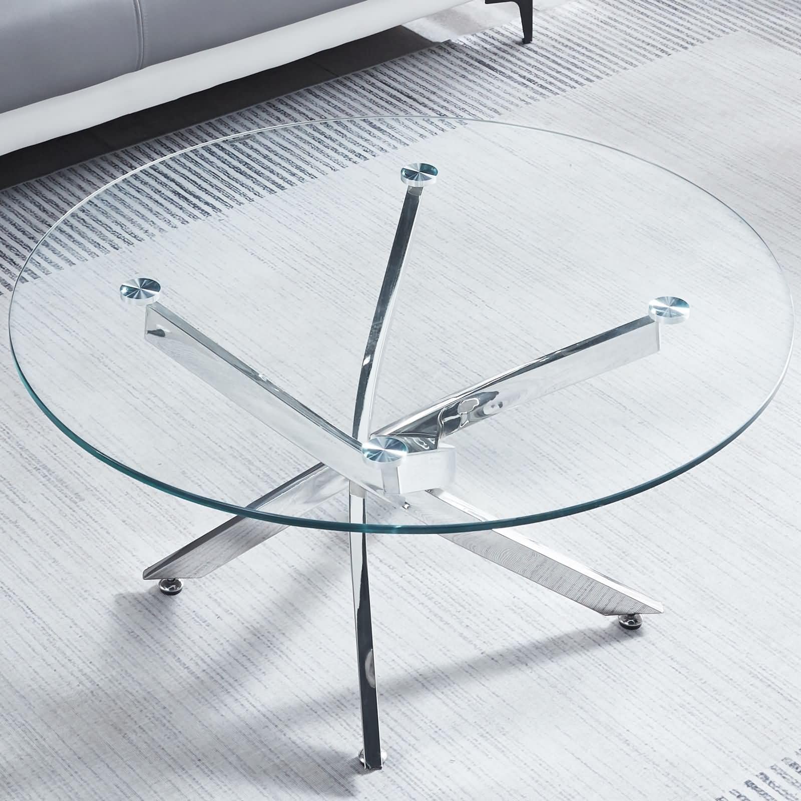 Coffee Tables for Living Room Modern Round Tempered Glass Coffee Table with Legs