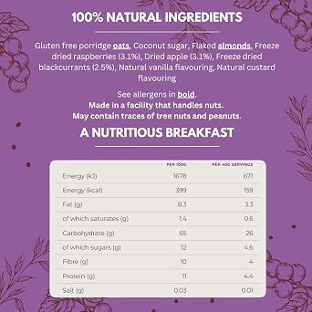 Oat Pantry Fruit Crumble Porridge Oats, 400g (10 Servings) | All Natural Ingredients, Gluten Free, High in Fibre, Vegan, No Refined Sugar | UK made
