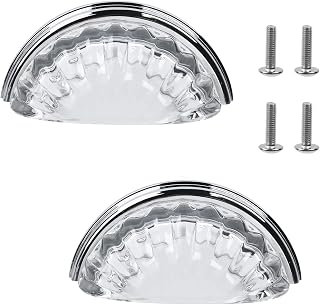 MY MIRONEY 2PCS 3" Hole Centers Sliver Base Clear Glass Cabinet Cup Pulls