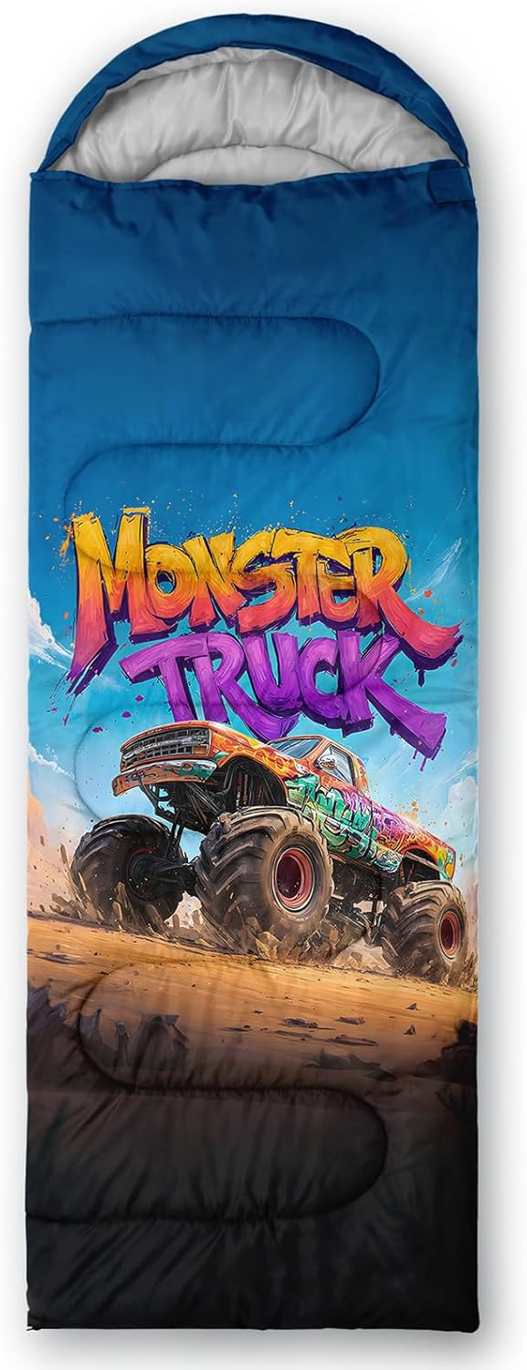 AILONEN Cartoon Car Sleeping Bags,Lightweight & Waterproof,3 Season Warm & Cool Weather,Cute Stars Printed Vehicles Transportation Sleeping Bags for Boys,Kids,Adults Travelling,Outdoors