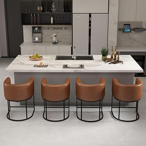 Miniatura 58 de Taburetes de Bar Modernos de Altura de Mostrador Tapizados en Cuero PU Juego de 3, Taburetes de Isla de Cocina de 24", Sillas de Bar con Marco