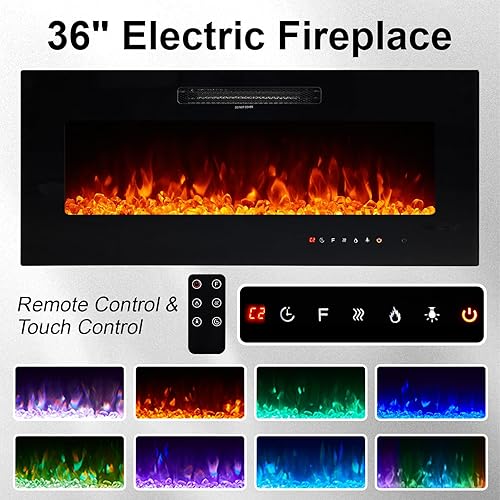 Miniatura 2 de LUXOAK Soporte de TV con chimenea de 70 pulgadas con patas en forma de U, consola multimedia con acabado espejo con chimenea eléctrica de 36