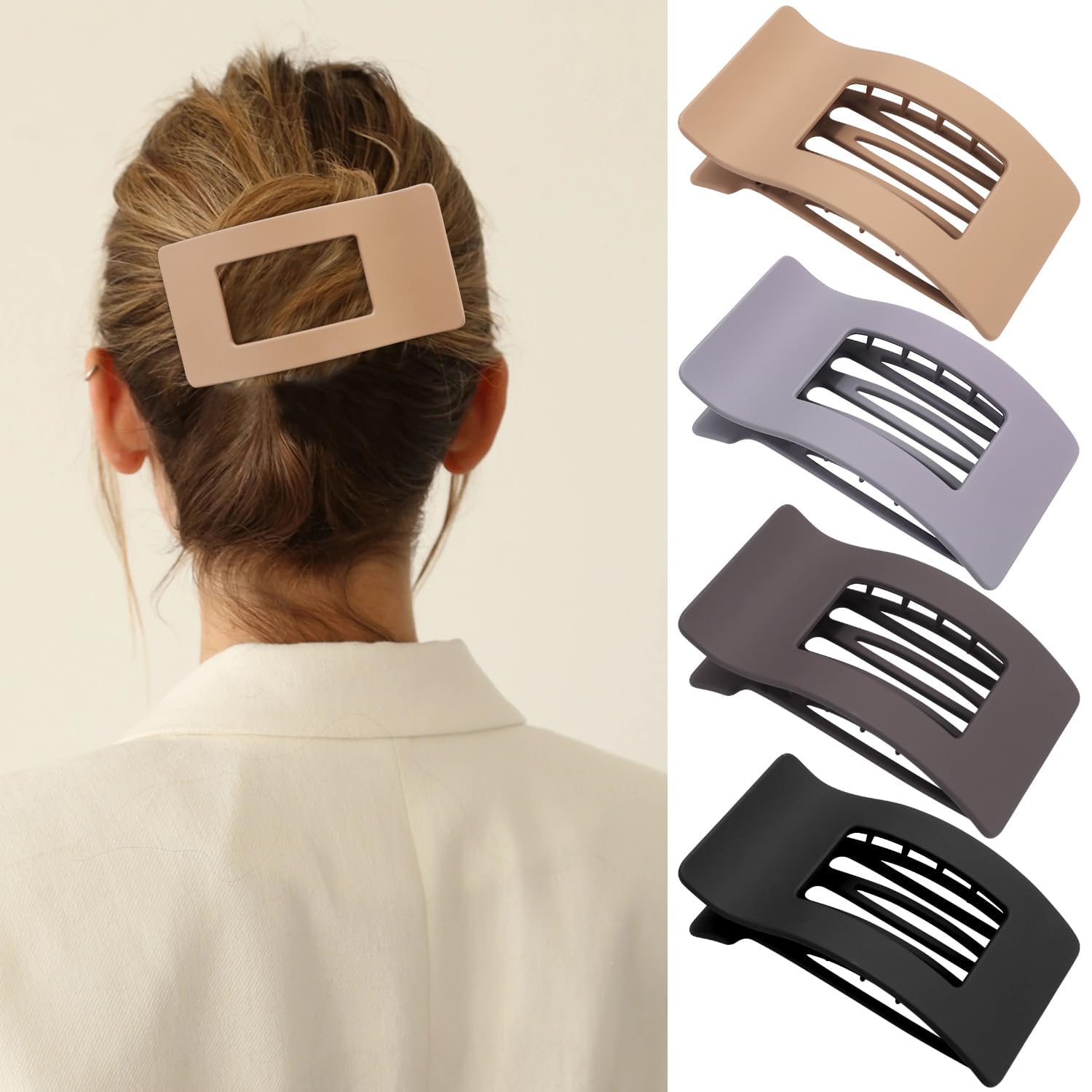 Norbiariz Matte Square Hair Claw Clips for Women 4 Pack Large Resin Hair Clips, Strong Hold Hair Barrettes for Thick Thin Hair