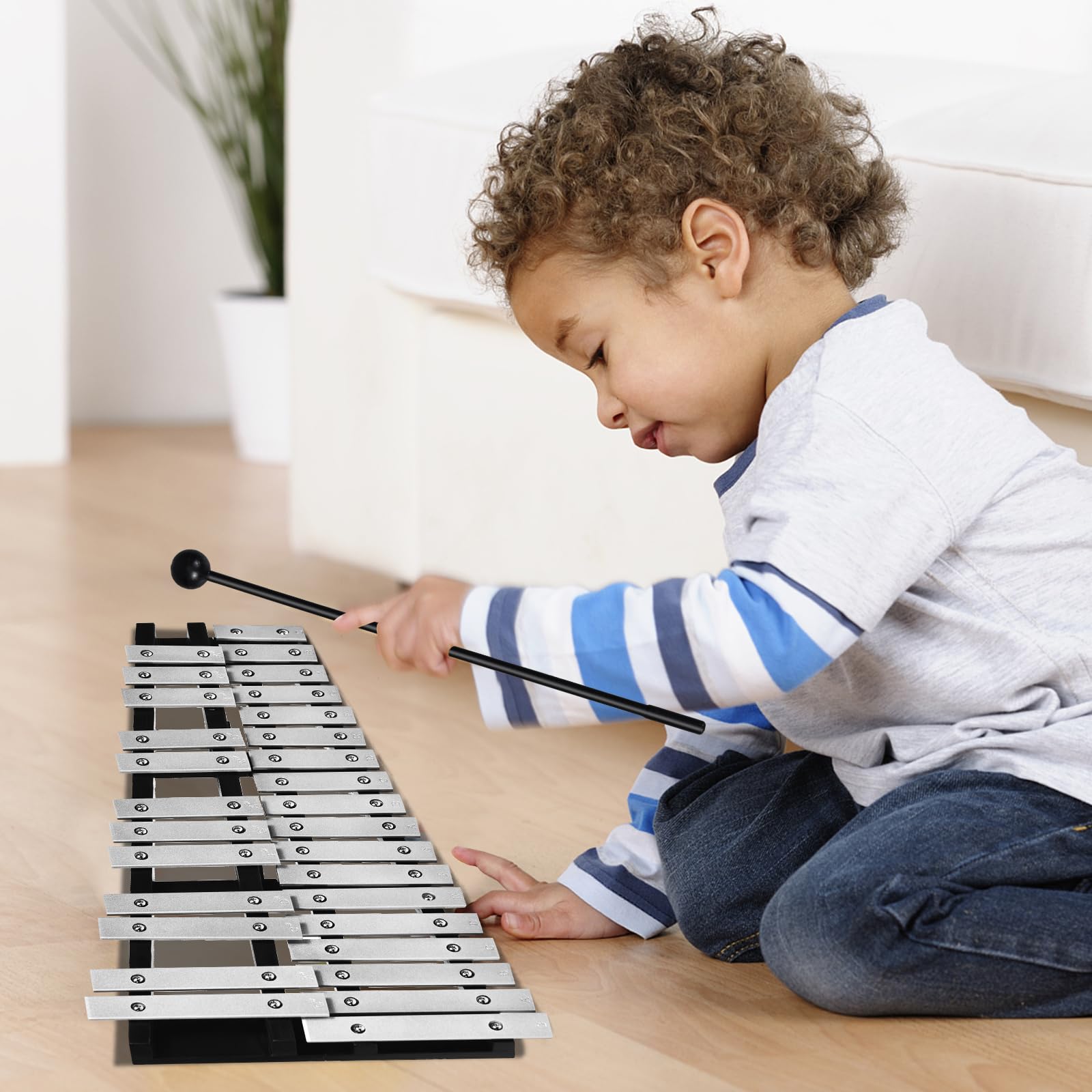 KOMFOTTEU Xilofono 30 note, carillon con tasti in metallo e 2 bacchette, strumento a percussione a mano, con custodia per il trasporto, strumento musicale per bambini e adulti