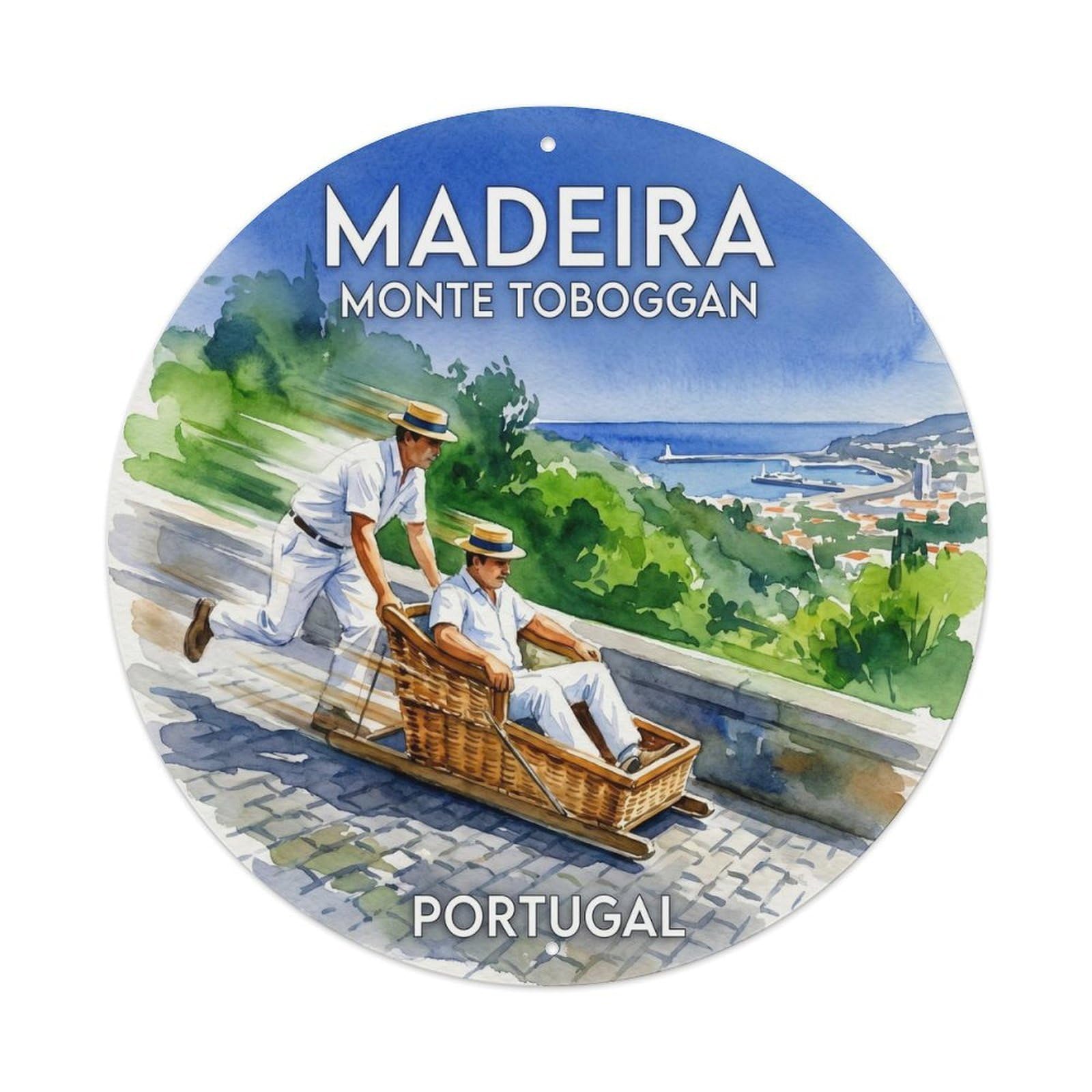 Olyhtr 8X8inch Classic Style Portugal Travel Madeira Monte Toboggan Metal Tin Sign