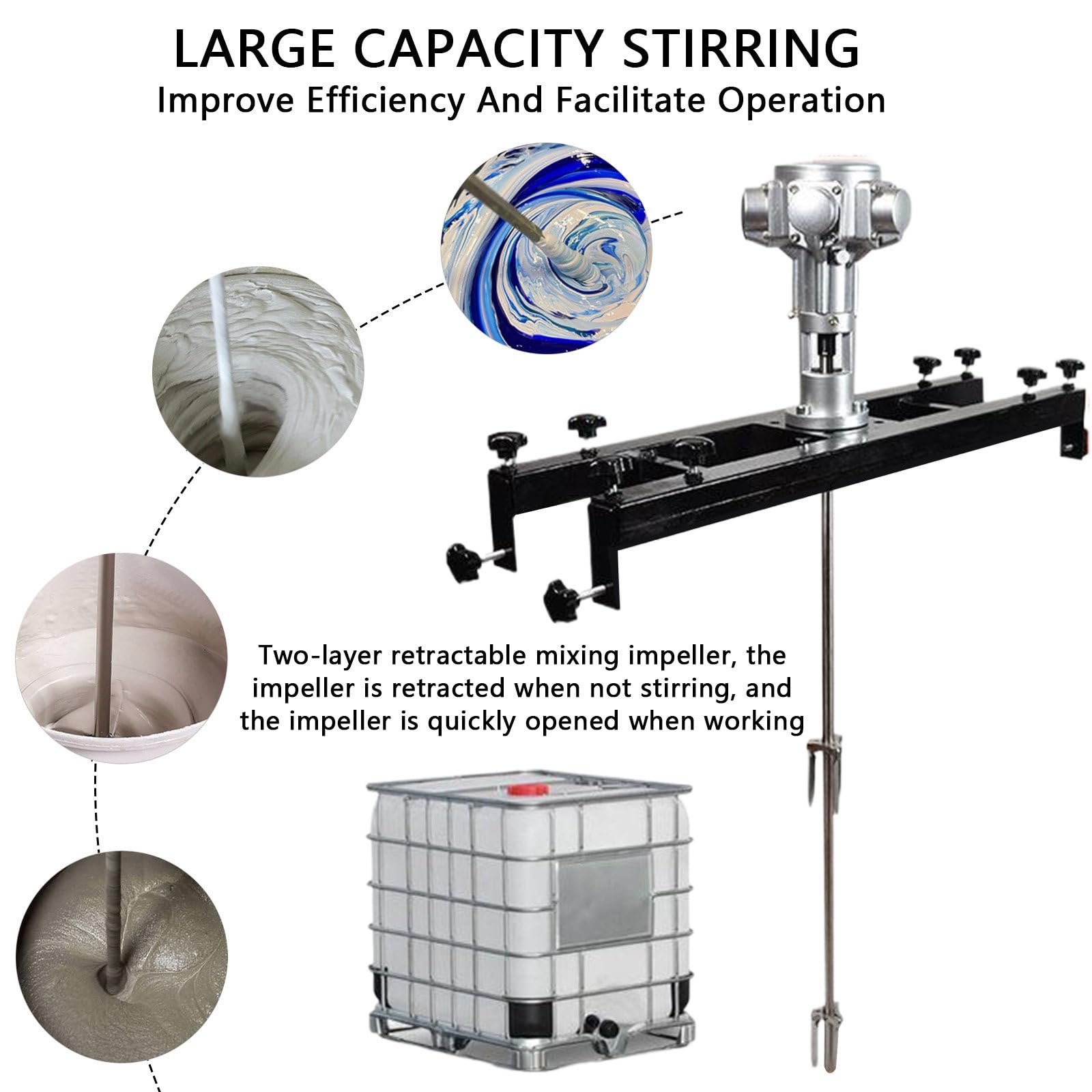 IBC Air Agitator Mixer – 1 HP Pneumatic Motor, 1000L Capacity, 0-1300 RPM, Folding Stainless Steel Propeller, With Support Hanger, For Paint, Ink, And Tank Mixing