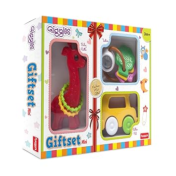 Giggles - Gift Set Mini, Multicolour Baby Toy Gift Set for New Born, Rattle,Teether,Vehicle, 6 Months & Above, Infant Toys